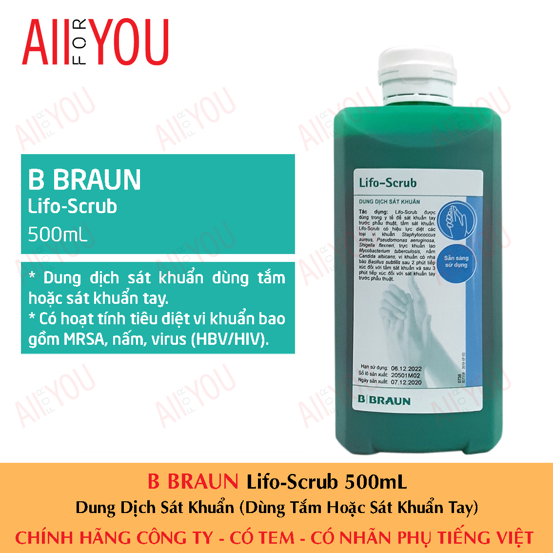 [CHÍNH HÃNG] [DATE 3/2024] B BRAUN Lifo Scrub 500mL - Dung Dịch Sát Khuẩn.