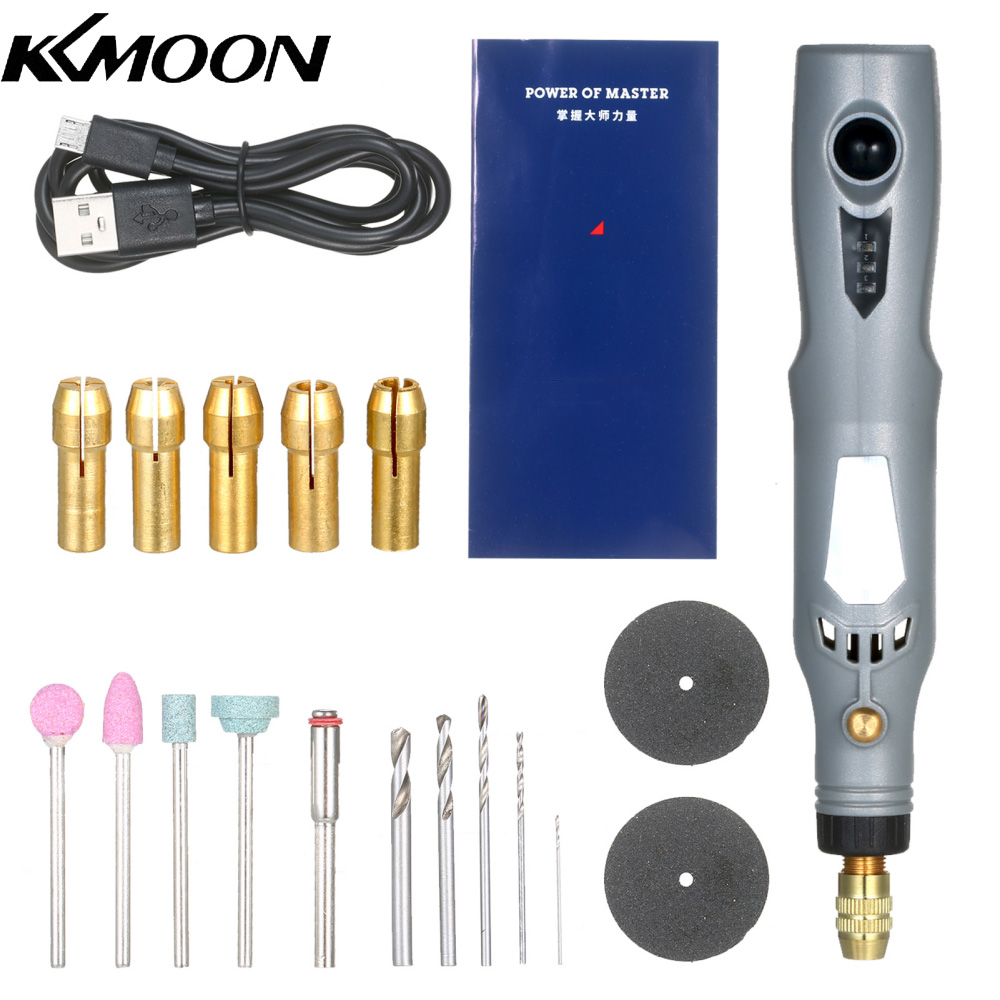 KKmoon Multifunctional Mini Handheld Electric Grinder Set 6000-15000rpm Power Rotary Tool Kit Rechargeable 3 in 1 Polisher Driller Grinder Pen Machine Kit with Micro USB Charging Cable 21Pcs Accessories for Polishing Grinding Drilling