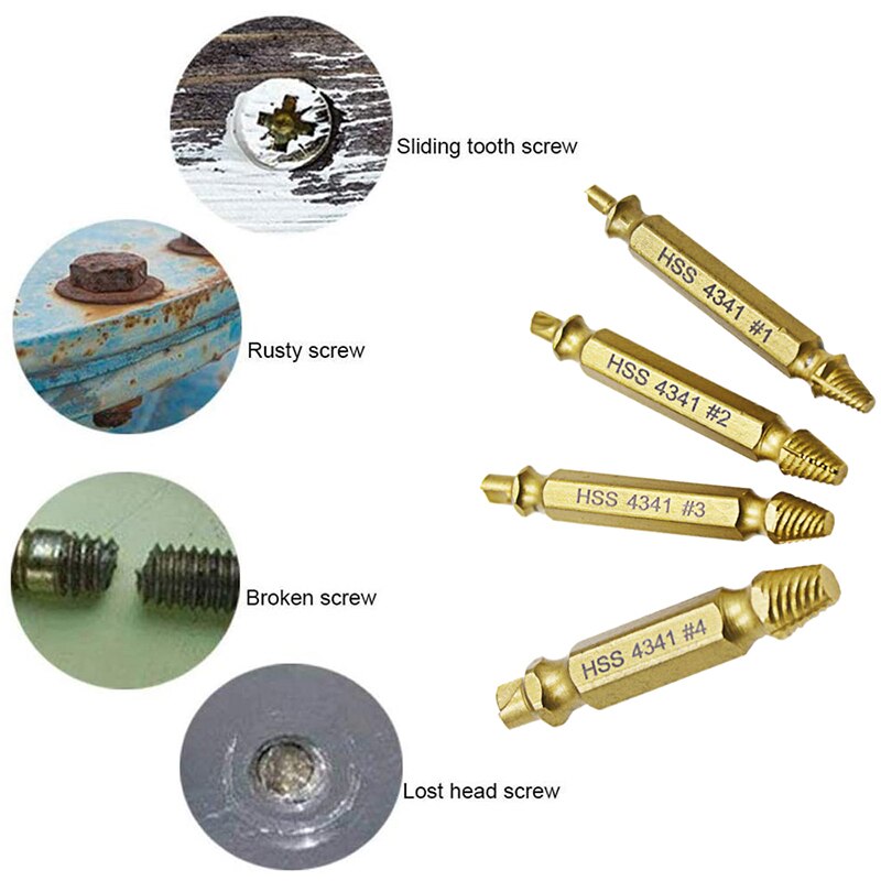 Screw Extractor Damaged Sliding Tooth Broken Screws Removal Tool Titanium-Plated Hexagonal Drill Set Broken Bits Extractor 6Pcs