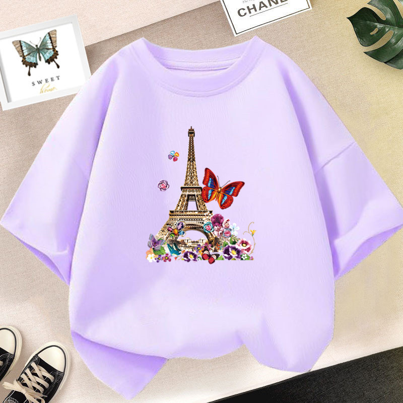 【No-Questions-Asked Refund】 Pink Heart Flower Print Girls Tshirt Casual Cute T-Shirt Gift Yong Girl Fashion Floral Kids Summer Clothes.