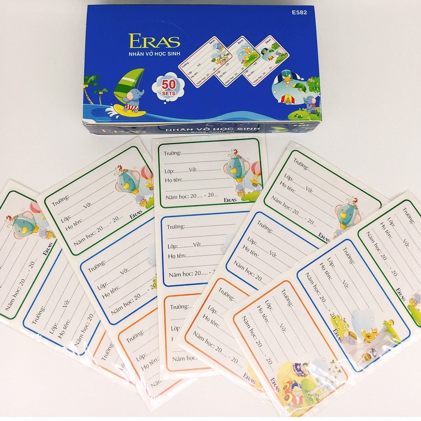 15 nhãn vở eras e582, nhãn vở hình thú cute