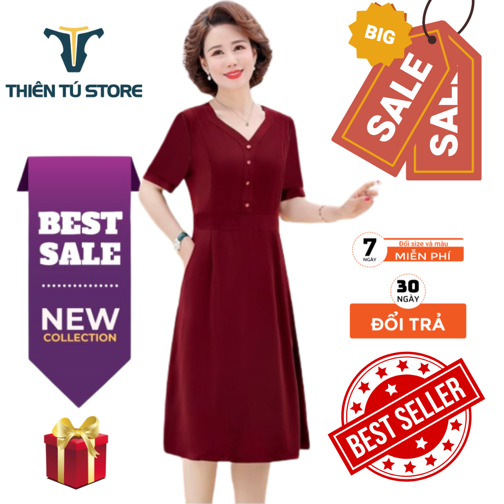 Đầm nữ trung niên dự tiệc sang trọng kiểu dáng suông thiết kế sang trọng thanh lịch nhẹ nhàng cho quý cô Thiên Tú Store -Lz.01517