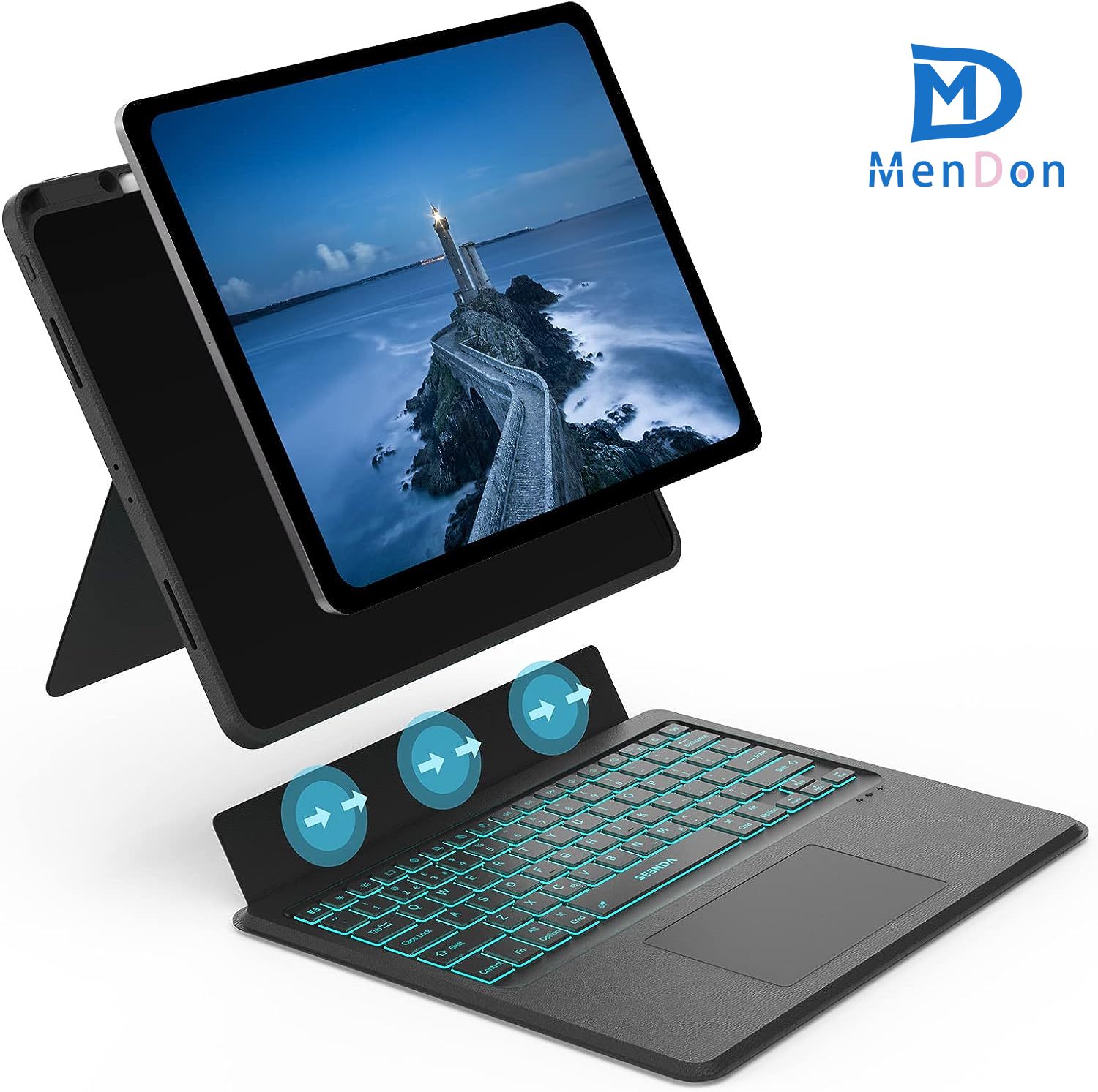 Md ipad pro 12.9 case with keyboard, keyboard case for ipad pro 12.9 inch 6th/5th/4th/3rd gen, bluetooth backlit keyboard with trackpad, apple pencil holder, for ipad pro 12.9, black