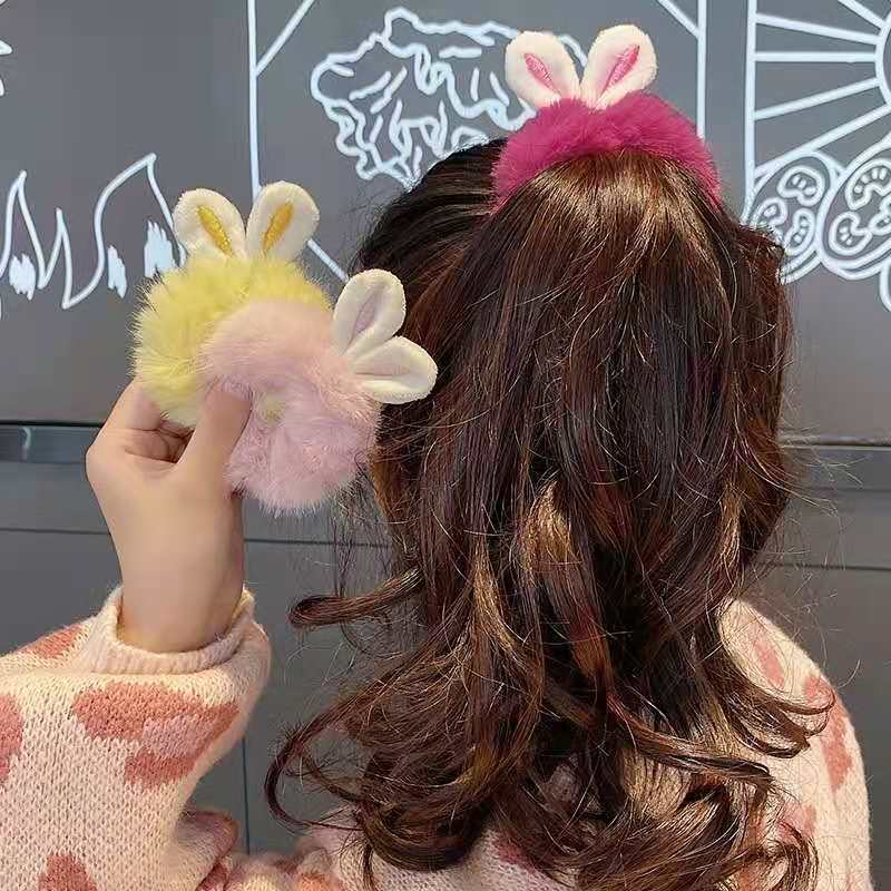 Dây buộc tóc lông xù tai thỏ dễ thương