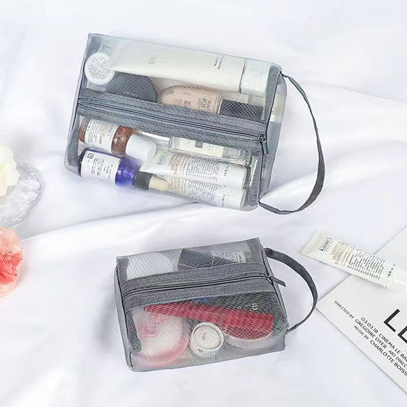 Portable Cosmetic Travel Storage Bag Mesh With Handle Organizer Storage Container