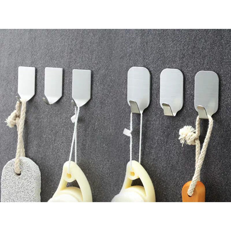 COMBO 10 Móc treo đồ dán tường inox siêu dính, Móc treo chìa khóa, mũ nón túi xách đa năng kèm miếng dán