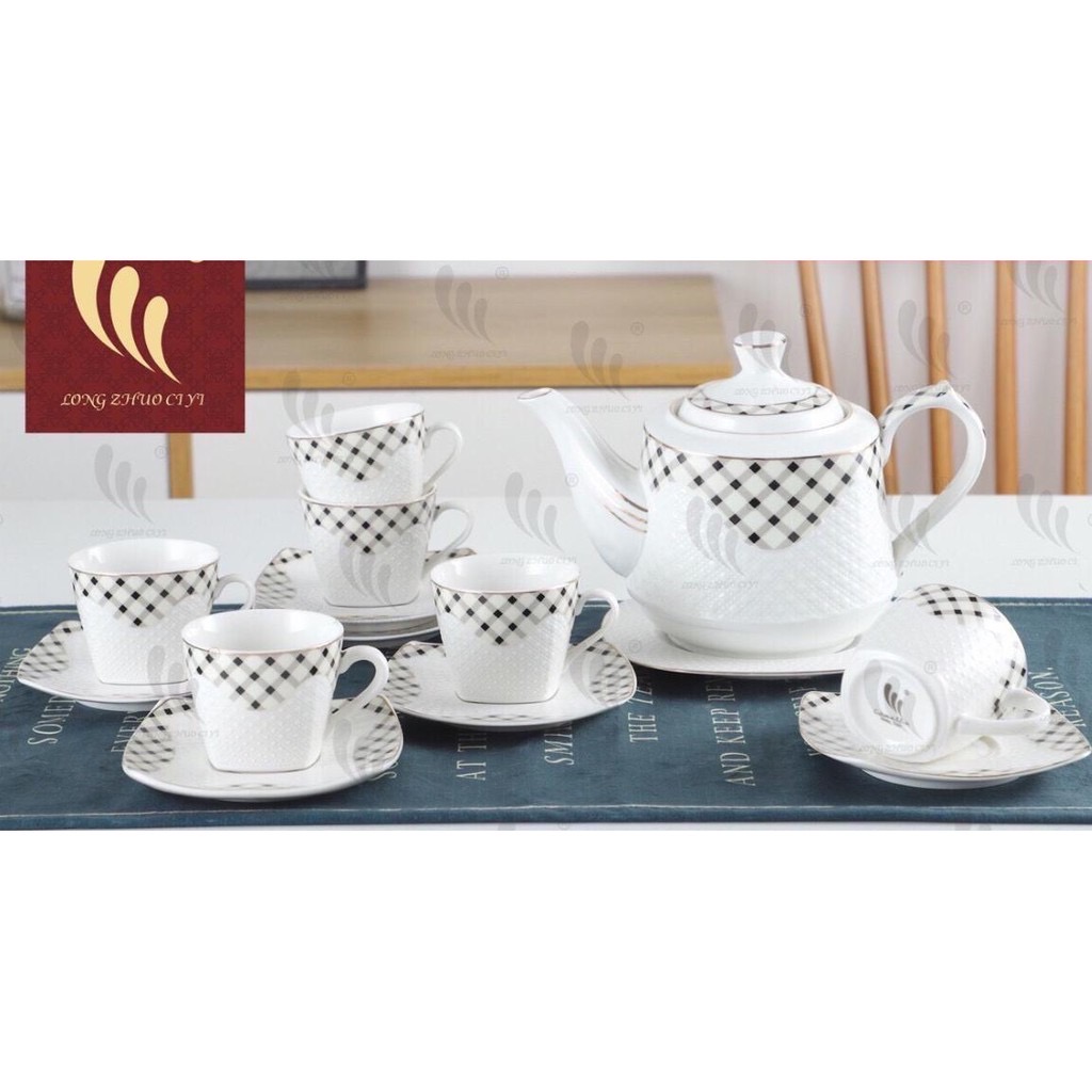 bộ ấm chén pha trà cà phê kèm khay, bộ cốc chén pha trà cafe kèm khay