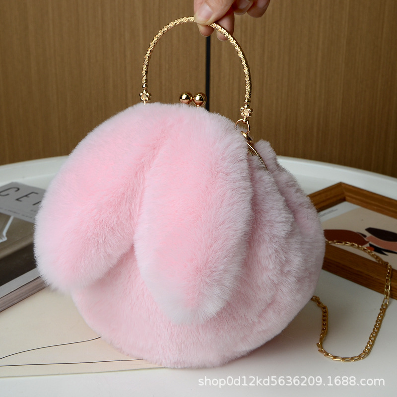 Plush bunny bag bag women's cross-body autumn and winter new chain hand-held fur bag cute cross-body rabbit ear clip bag. 