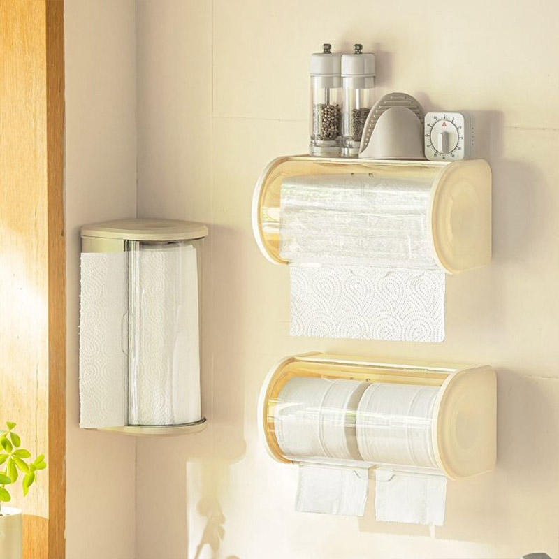 Wall mounted kitchen tissue storage box, household bathroom roll paper box with lid, dustproof tissue box