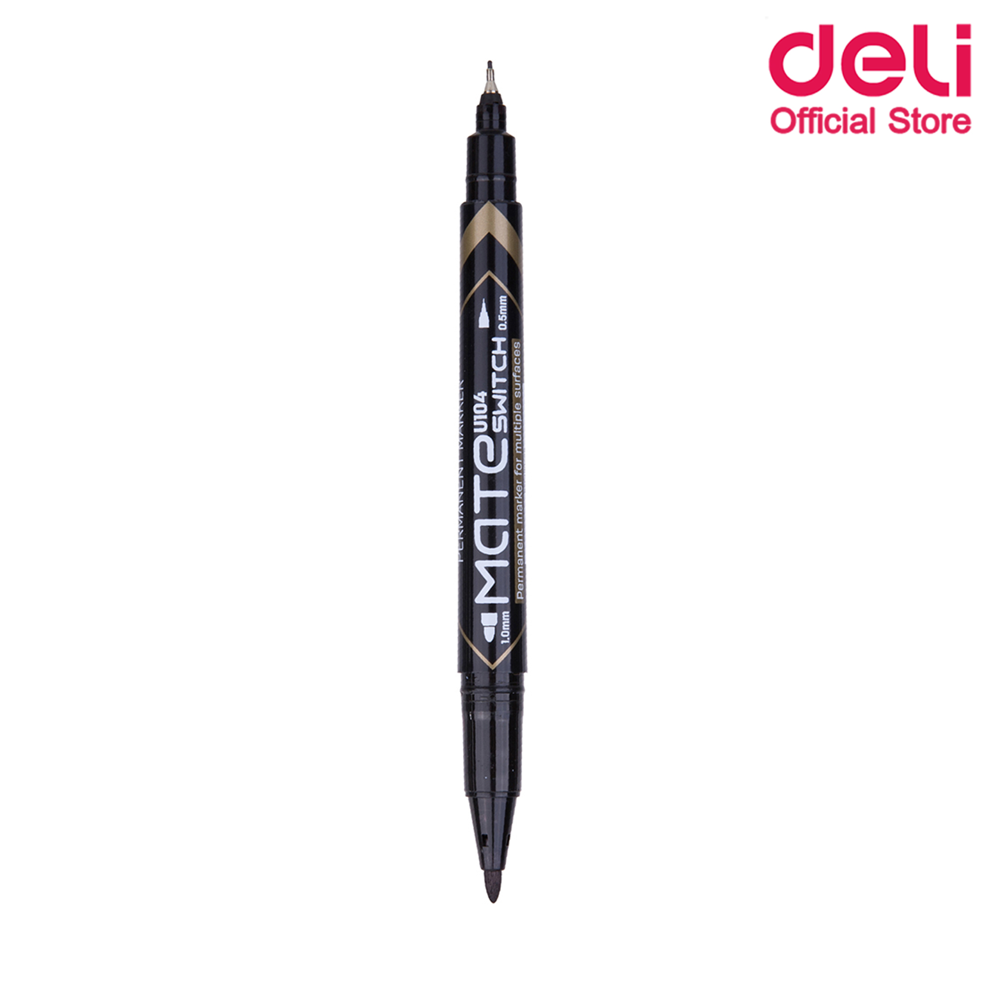 Deli ปากกามาร์คเกอร์ 2 หัว Permanent Marker U104 สำหรับเขียนซองพลาสติก