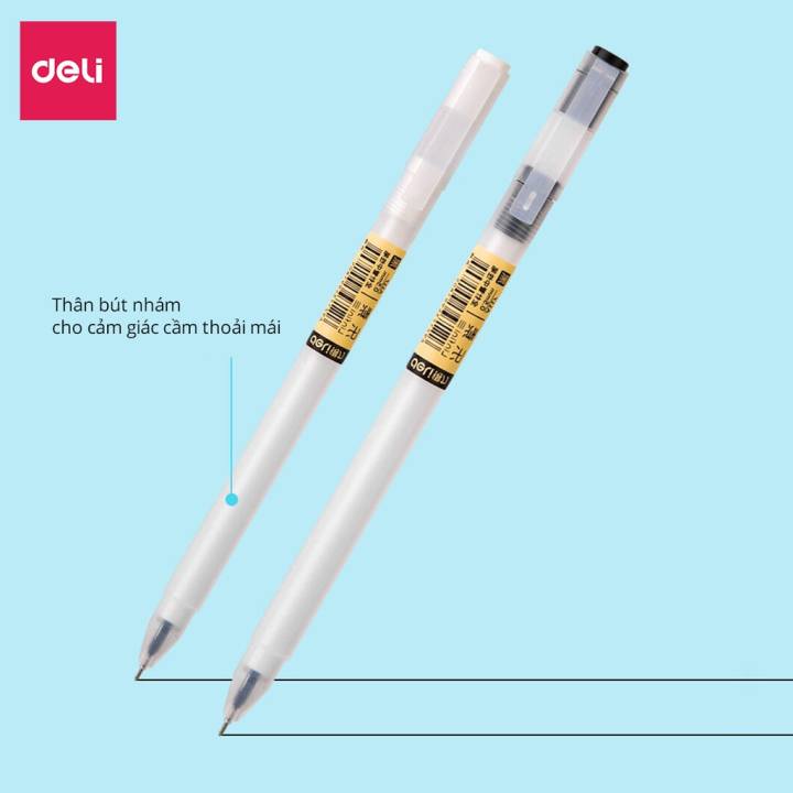 Combo 20 Bút bi nước mực đen Deli bút viết mực gel đen ngòi 0.5mm mực đều nét chữ đẹp phù hợp viết sổ tay ghi chép - A117 - Hình ảnh 4