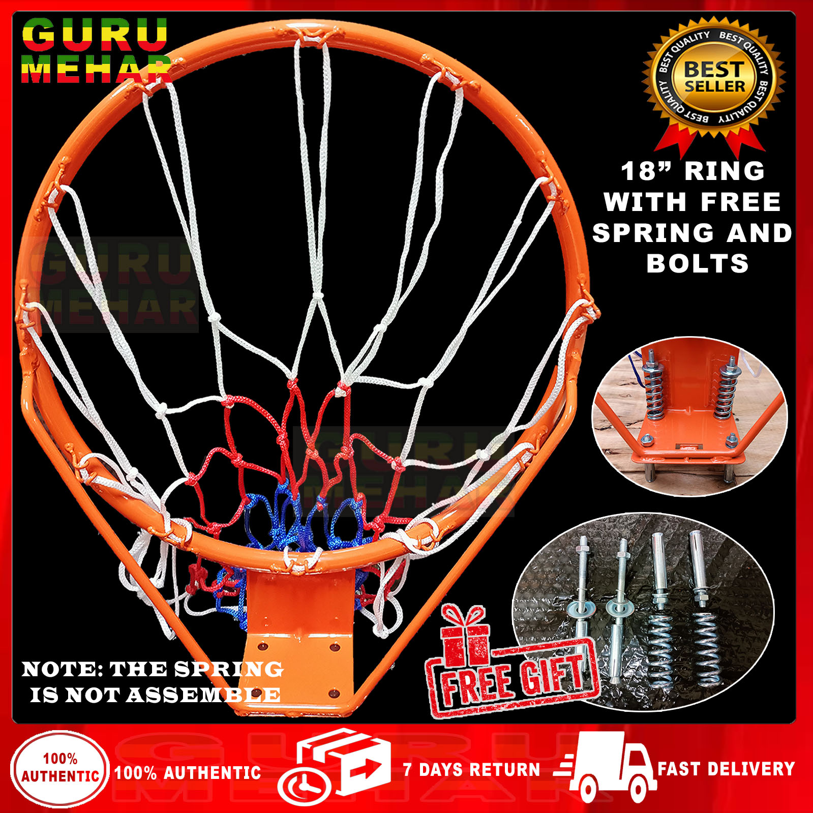 GURU MEHAR Basketball Ring Basketball Hoops 18 Inches with Free Spring