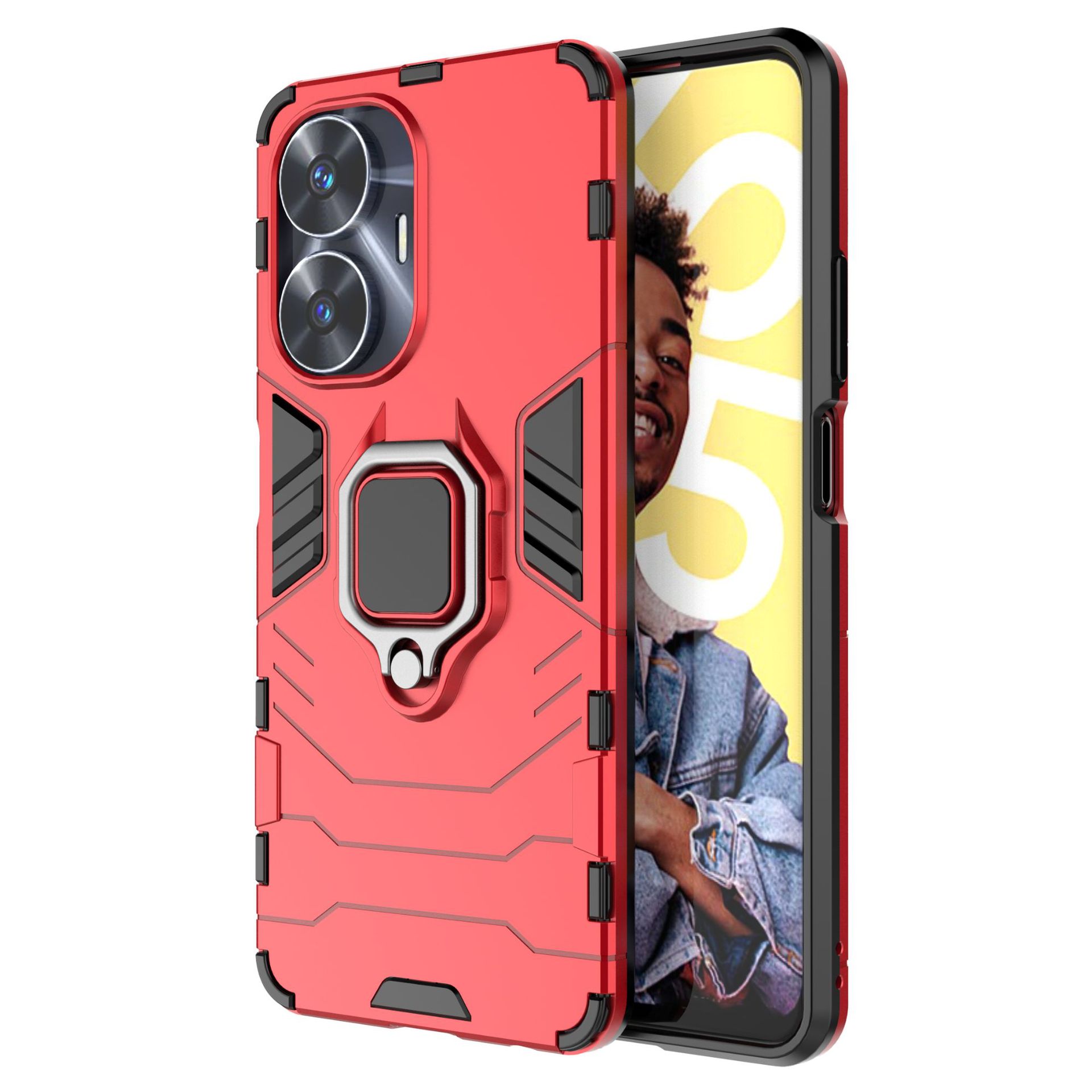 Oppo Realme C55 Shockproof Phone Case with Adjustable Cell Phone Ring Holder Finger Stand.