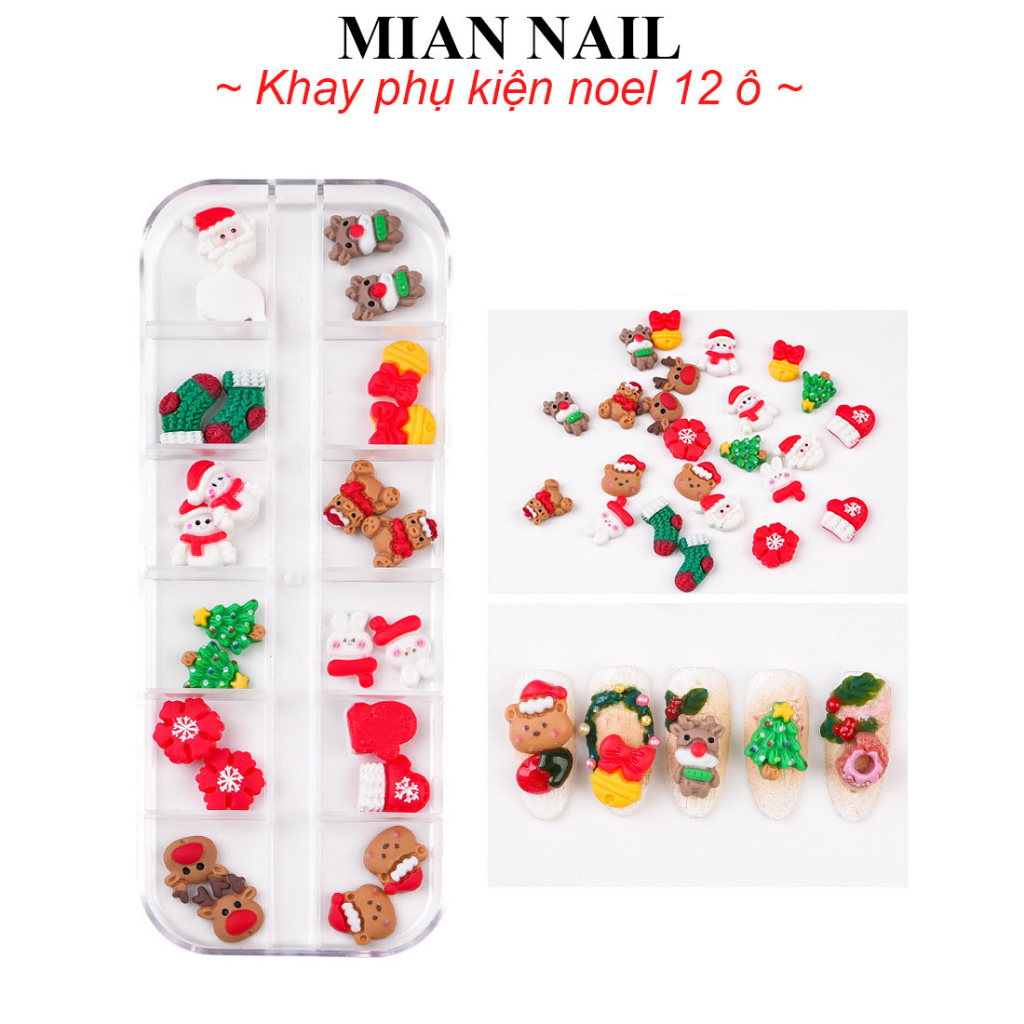 Khay phụ kiện charm noel trang trí móng 12 ô MIAN