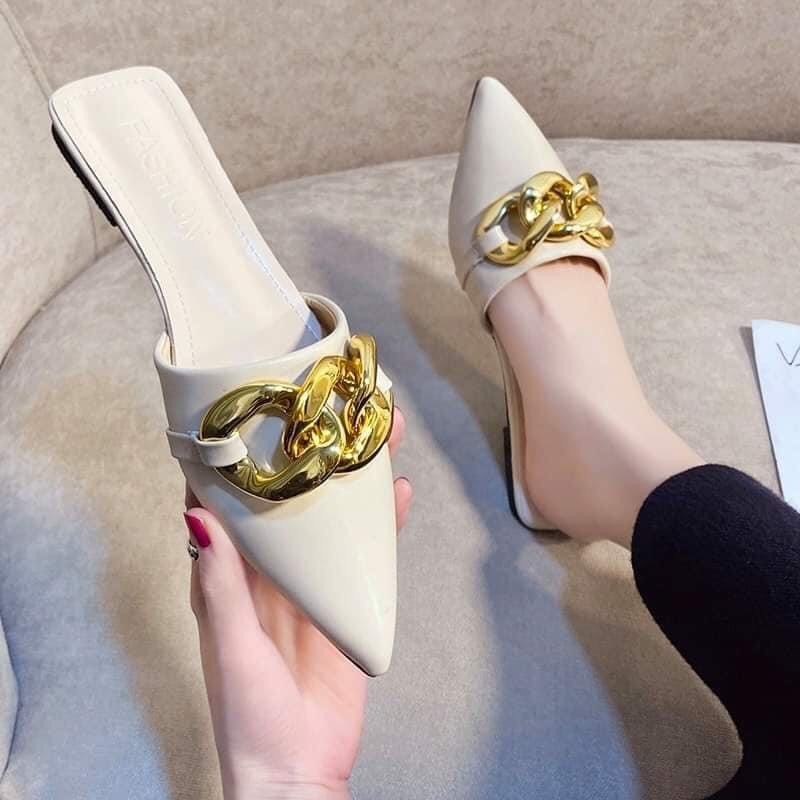 Dép sục nữ mũi nhọn tag xích bản to cực xinh- Sục xích