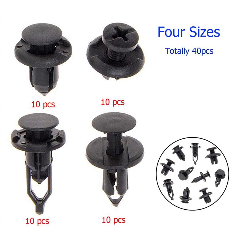 Set 40 đinh tán nhựa (4 kích cỡ) màu đen cho xe hơi  ô tô - Chốt vít nở