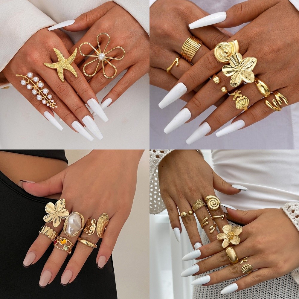 Enacolor%20Retro%20Punk%20Exaggerated%20Irregular%20Geometry%20Ring%20Set%20Gold%20Metal%20Pearl%20Joint%20Open%20Rings%20Adjust%20Jewelry%20Accessories%20Gifts%20New%20-%20Image%203