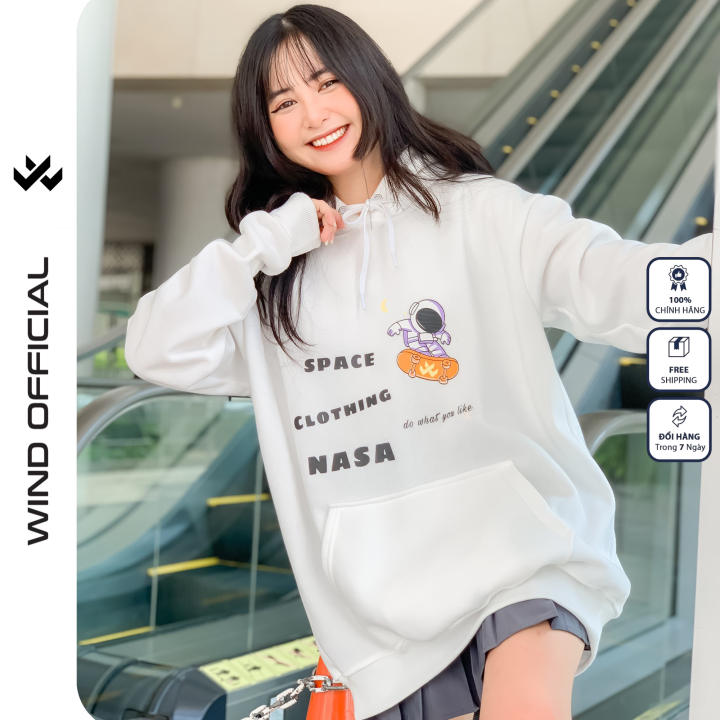 Áo hoodie form rộng WIND unisex nỉ bông nam nữ Nasa HD23 thời trang thu đông oversize ulzzang