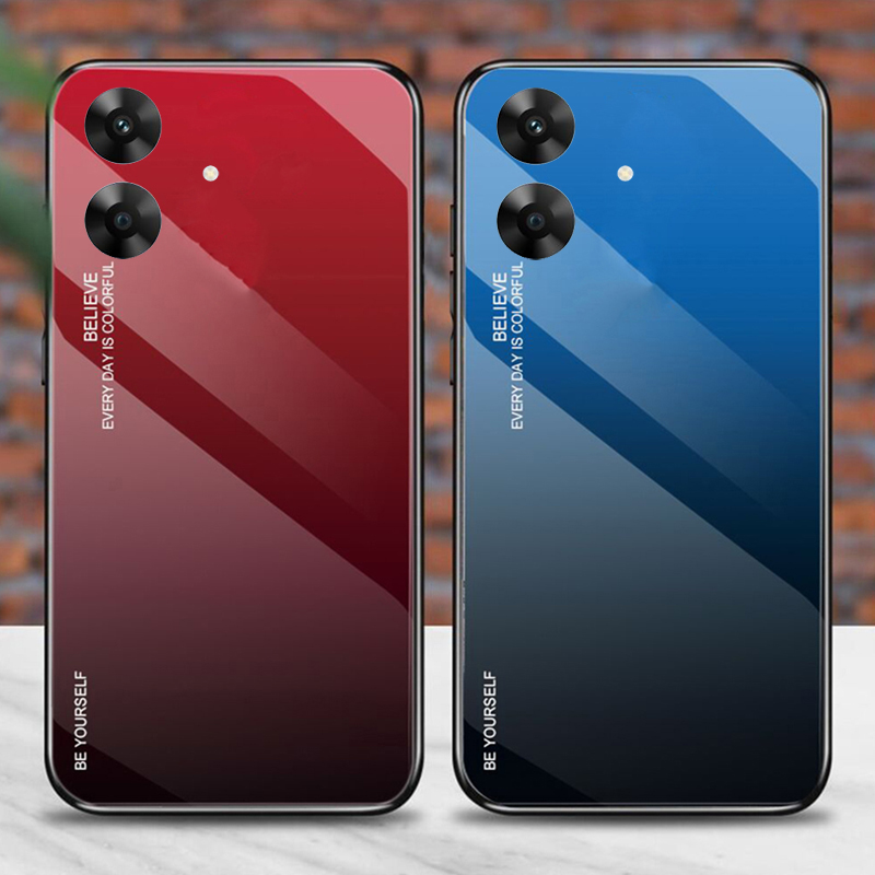 For Realme Note 60 60X Phone Case Gradient 9H Tempered Glass Protector Colorful Soft Edge for Realme Note 60X Cover Casing HP.