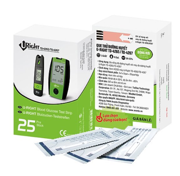 Que thử đường huyết uright td 4265/4267, hộp 25 que, date mới