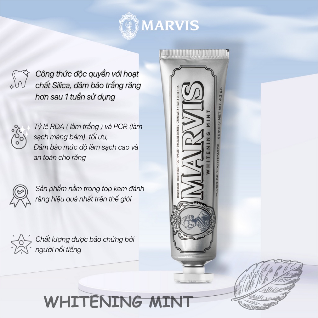 Kem đánh răng Marvis Toothpaste - Thơm miệng, Làm trắng răng 85ml-75ml.