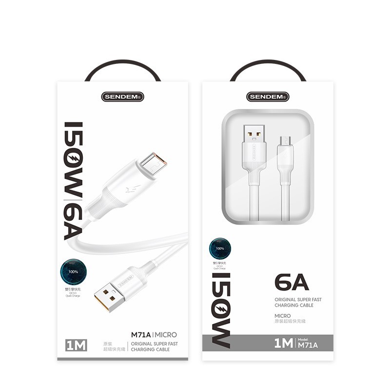 Cáp sạc siêu nhanh Sendem M71T 150W Chân TypeC Micro Trái Táo