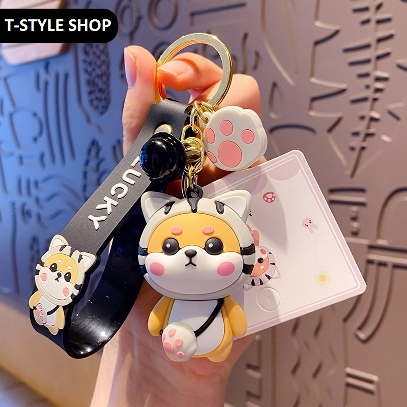 Móc khóa Chó shiba cosplay áo khủng long, heo, hổ, thỏ đáng yêu