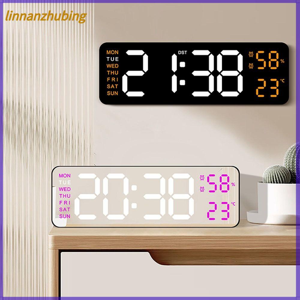 LINNANZHUBING Wall-mounted Electronic Wall Clock Multi-functional Temperature Display Table Clock Calendar Digital LED Clocks for Bedroom