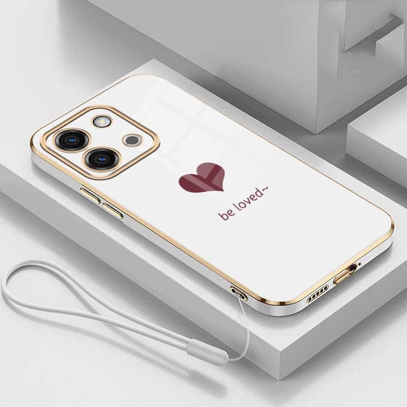 Vivo Y28 Y18 Y18s VivoY28 Luxury Love Heart Casing Square Edges Plating Back TPU Soft Case with Lanyard Cover. 