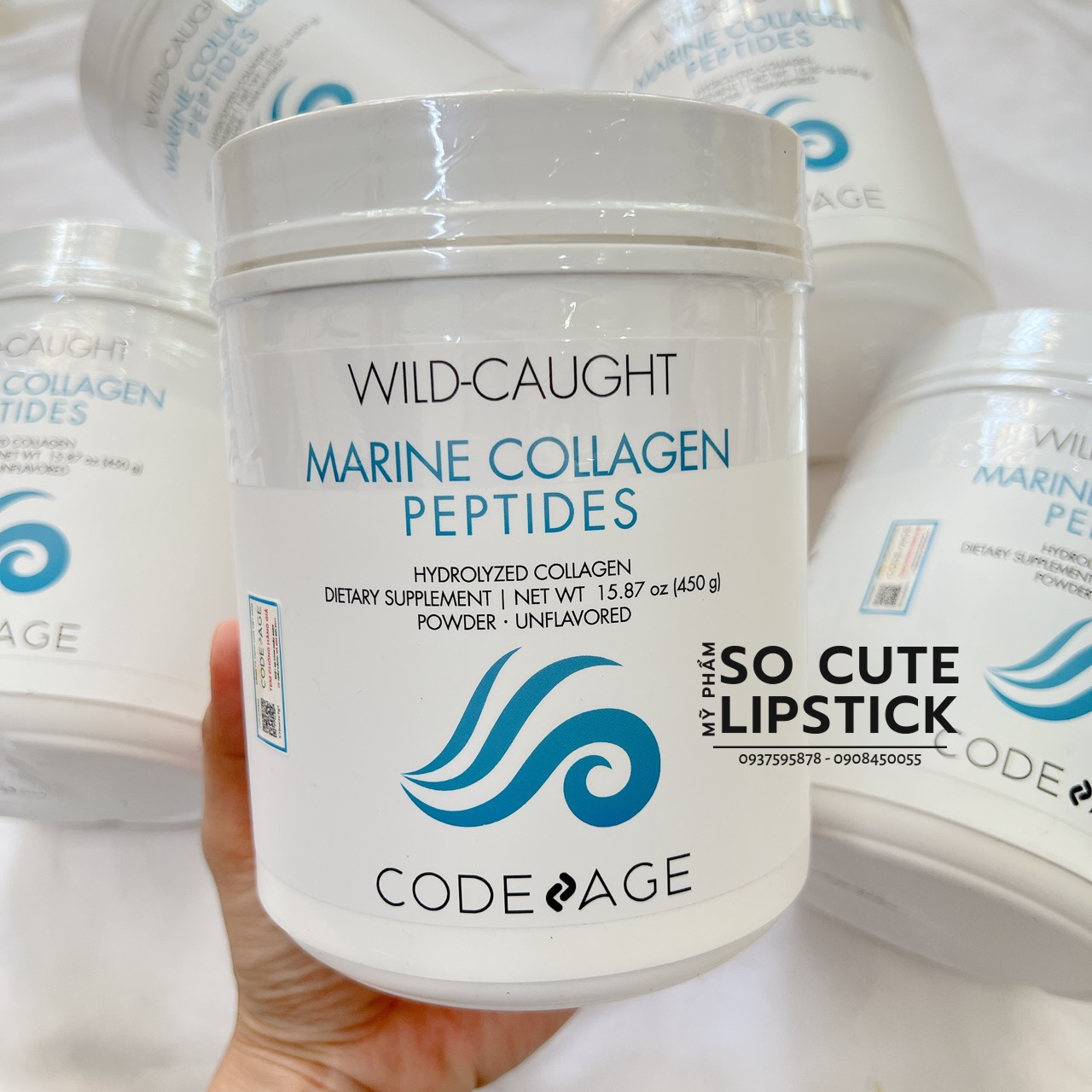 [CHÍNH HÃNG CODEAGE] Bột Collagen Giúp Trẻ Hóa, Căng Mịn Da Code Age Wild Caught Marine Collagen Peptides 450g Codeage Collagen Xanh