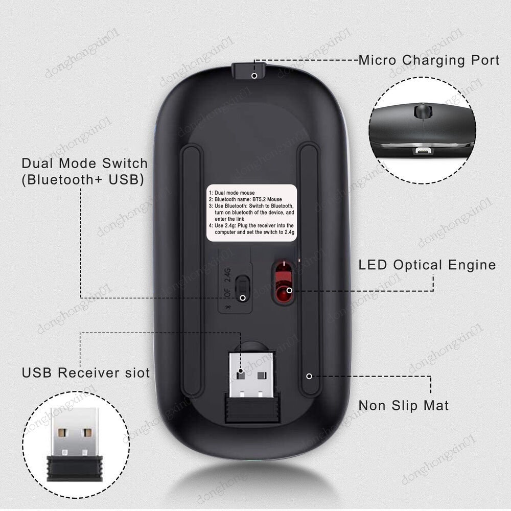 Chuột không dây Bluetooth 2.4Ghz Receiver quang học điều chỉnh được chuột có thể sạc lại cho Samsung Galaxy Tab S9 FE S9 cộng với Ultra S7 FE S8 Plus Tab A7 A8 10.5