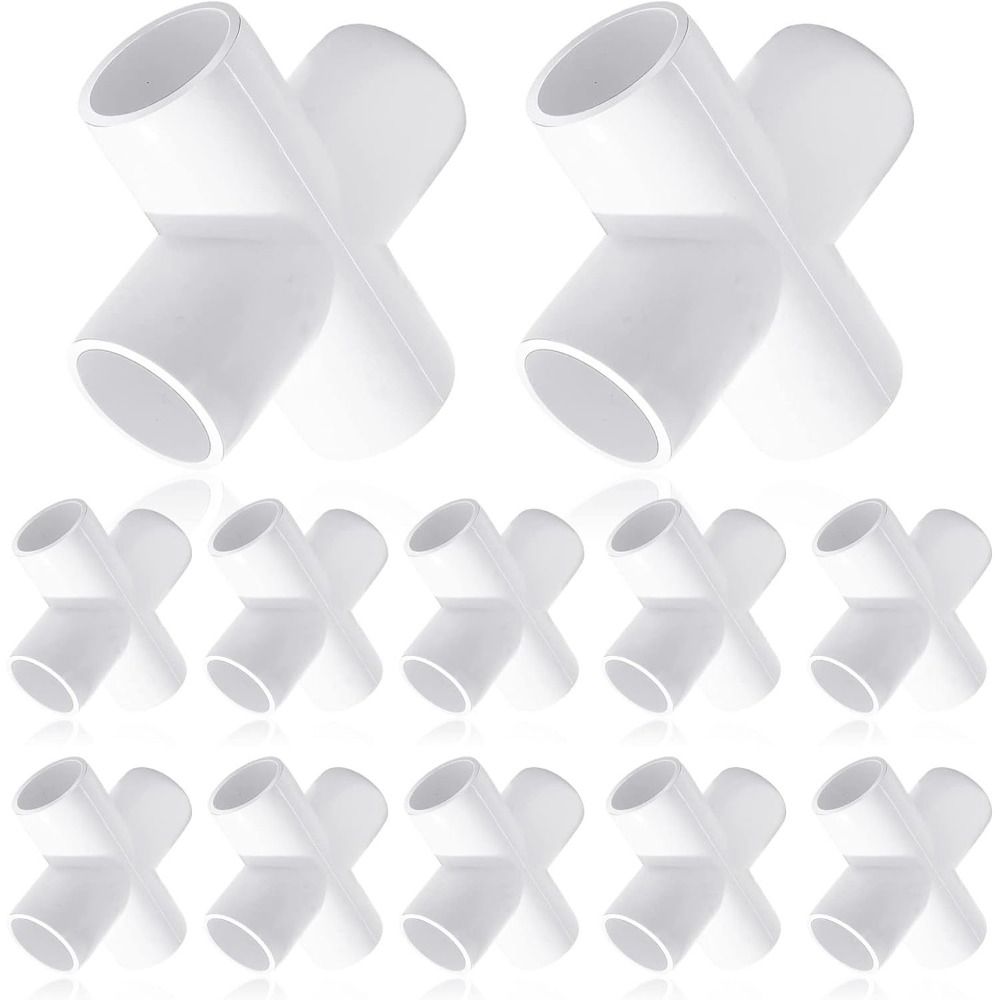A8285 12pcs 20mm PVC Fittings PVC White 4way Connection Durable 4 Way