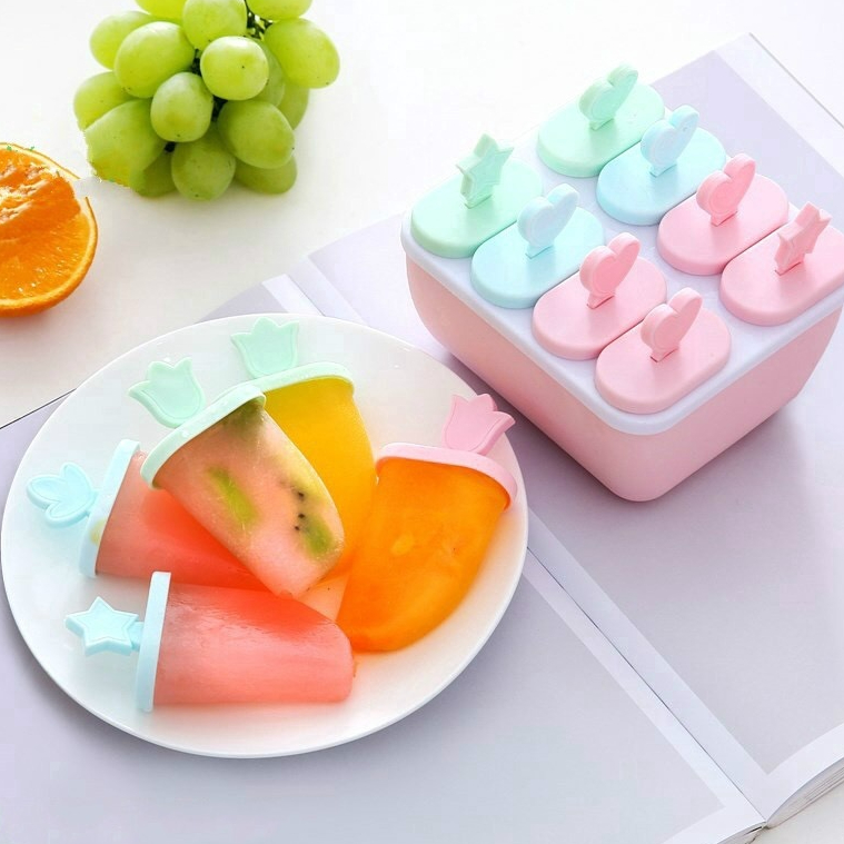 Khuôn làm kem 8 que có nắp đậy - khay làm kem 8 cây