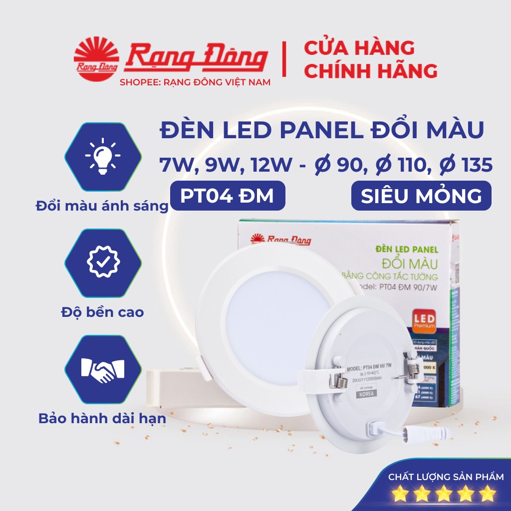 Đèn led panel đổi màu rạng đông siêu mỏng 7w, 9w, 12w khoét lỗ trần 90, 110, 135 model pt04 đm