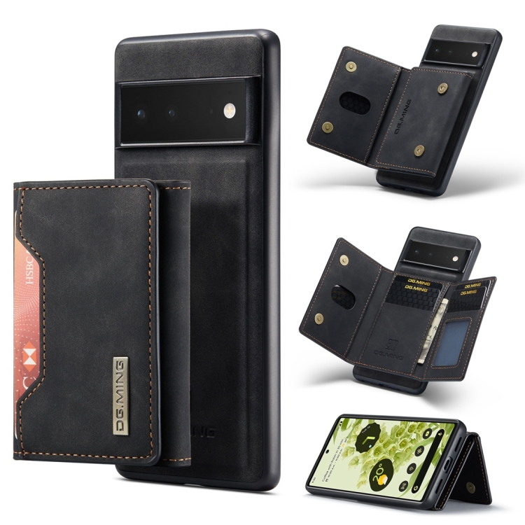 For google pixel 6 pro dg.ming m2 series 3-fold multi card bag back cover leather phone case