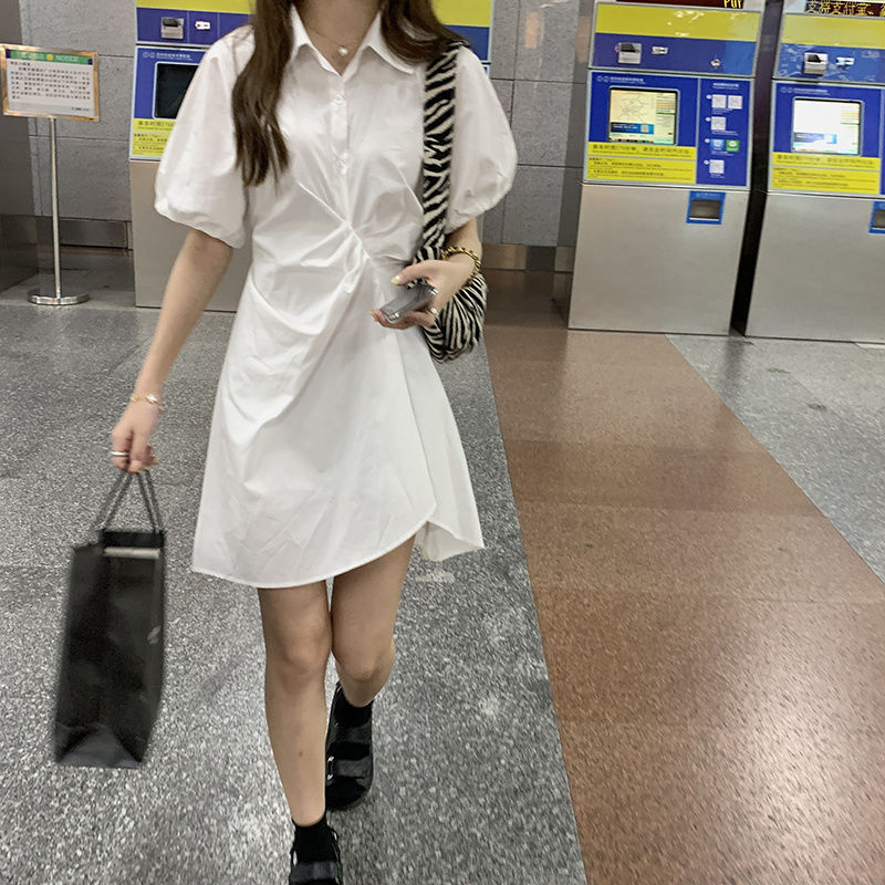 COCOEPPS dresss korean style Waist Dress Irregular Temperament Dress Pleated Dress