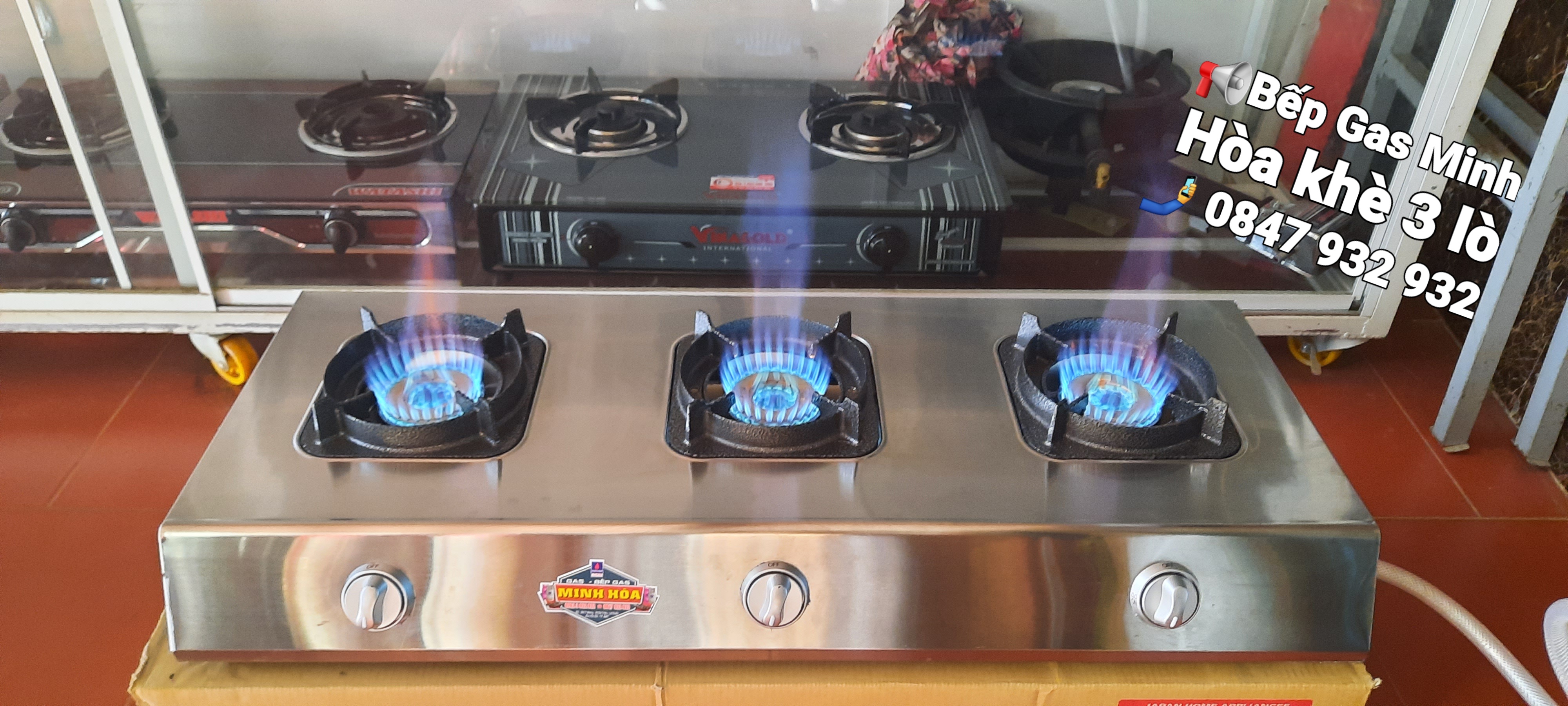 Bếp gas khè 3 lò IKURA cao cấp , sài van dây khè chuyên bò né mỳ cay
