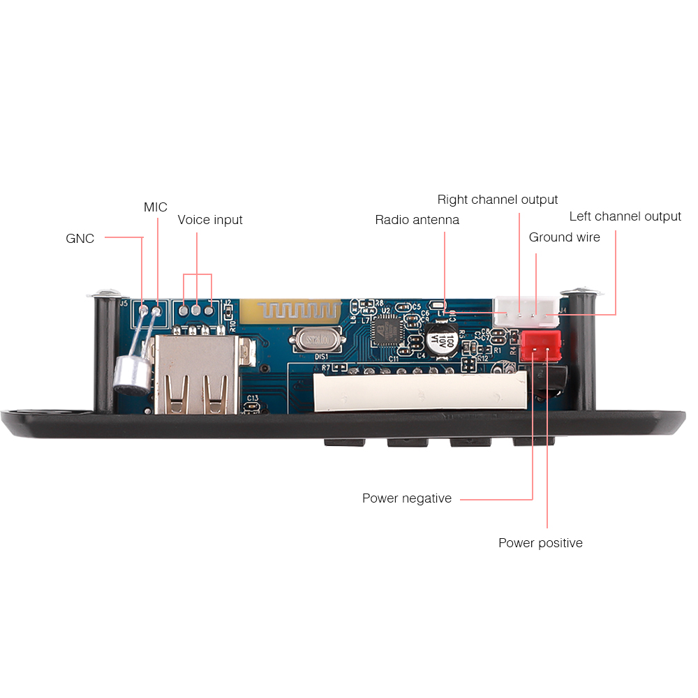 Kebidumei Wireless Bluetooth 5.0 MP3 Decoder Board 12V FM Radio Player Support TF / AUX/ U Disk Interface Audio Module with 15W*2 Amplifier