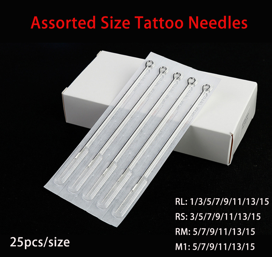 25pcs Assorted Size Disposable Standard Tattoo Needles RL/RS/RM/M1 Mix Mixed Regular Tattoo