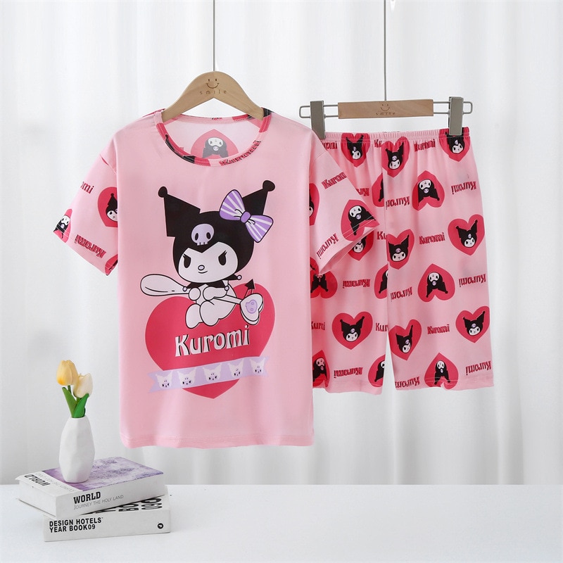 New Kawaii Sanrioed Kuromi Pajamas Set Children Summer Sleepwear Boy ...