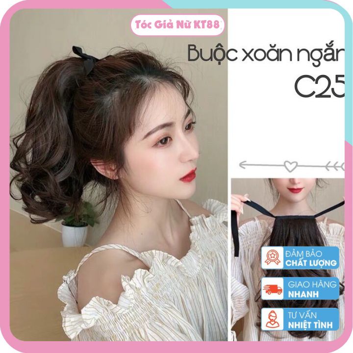 Tóc giả nữ đẹp - tóc giả cột xoăn lọn ngắn c25
