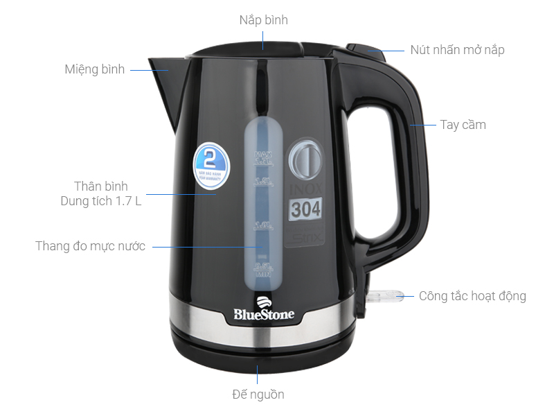 Ấm dun siêu tốc BlueStone 1.7L KTB 3417 - Bình đun siêu tốc - Ấm siêu tốc - Am sieu toc - Siêu tốc Bluestone - Ấm siêu tốc Bluestone - Ấm đun nước siêu tốc Bluestone - Bình siêu tốc Bluestone - Ấm Bluestone