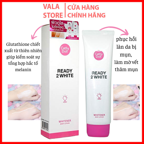 [Mẫu Mới] Sữa Dưỡng Thể Trắng Da Ready 2 White Whitener Body Lotion CATHY DOLL 150ml Nâng tone, giúp da căng mịn, trắng sáng, dưỡng ẩm