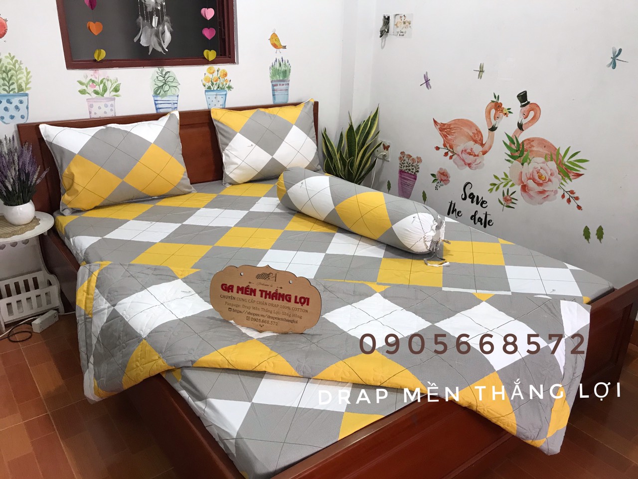 Bộ ga coton thắng lợi 4 món chuẩn logo công ty