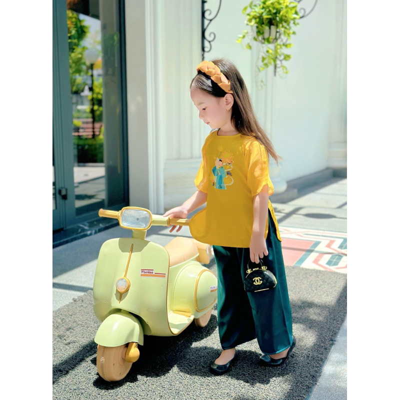 Bộ quần áo bà ba Bạch Liên kèm bờm cho bé gái diện trung thu