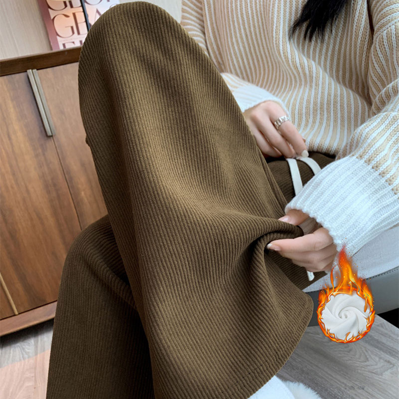 Du Yan Velvet wide-leg pants, high-waisted, loose and slim corduroy straight-leg floor-length white casual pants