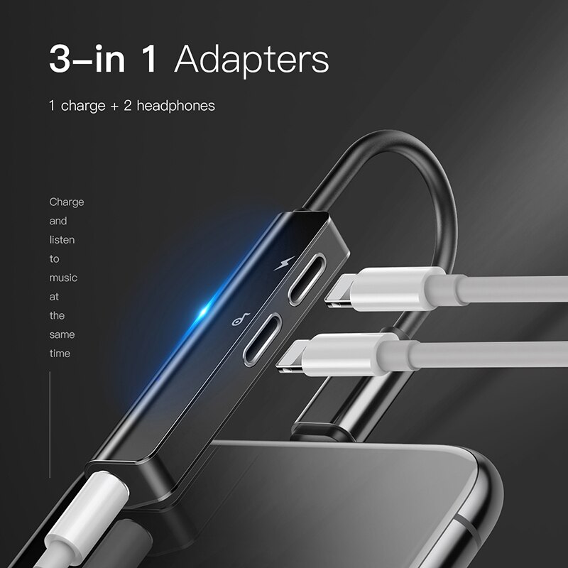 Bộ chia cổng Lightning 1 thành 2 và Jack 3.5mm cho IP ipad - Baseus L52 - KOI TECH