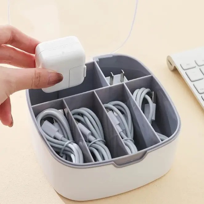 Desktop Data Cable Organizer Box – Dustproof, Transparent, Multi-Cable Storage, Phone Charger Holder by Fuse Nepal. 