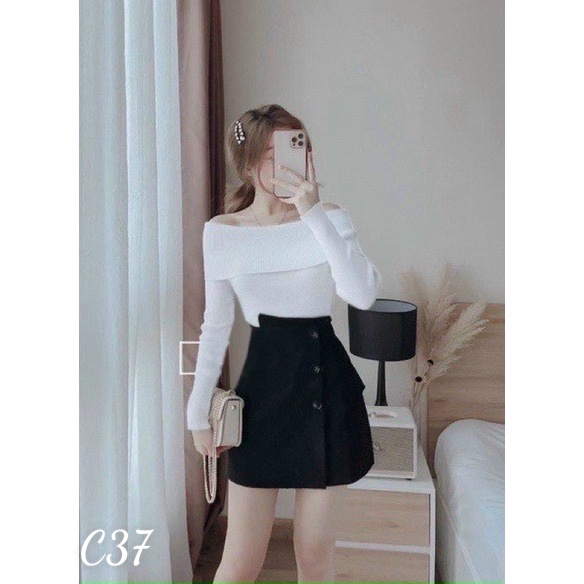 Áo kiểu nữ trể vai gợi cảm thun gân lụa c37