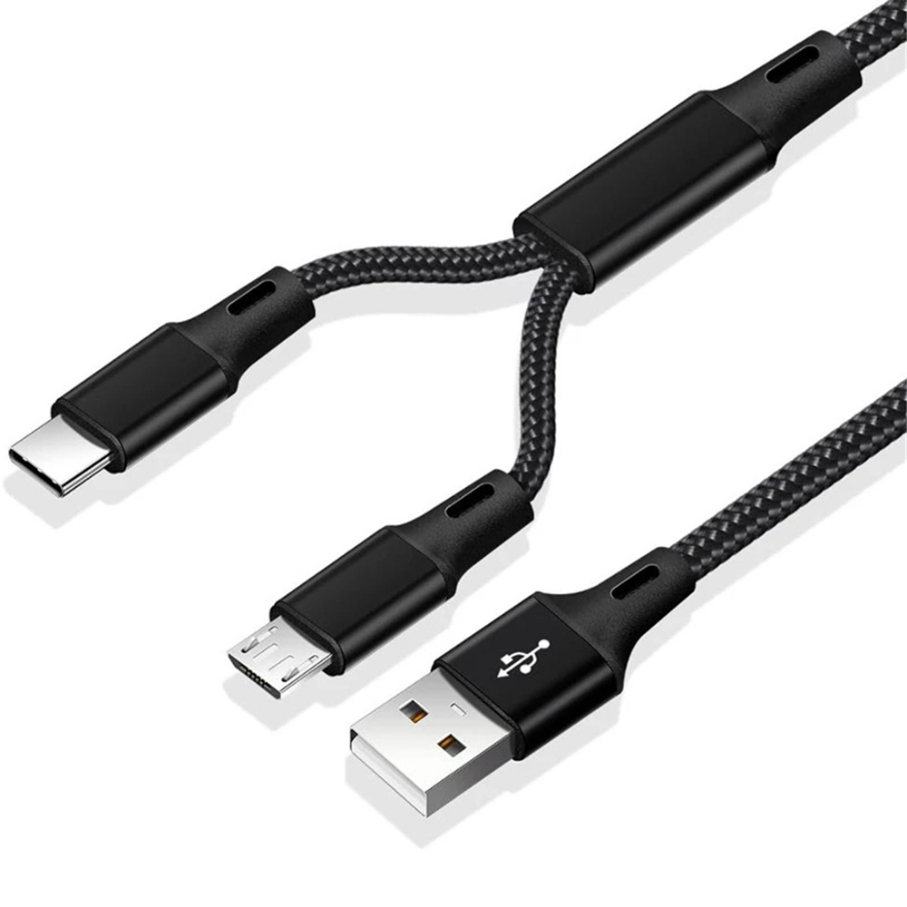 RAFT 1.25m 2 in 1 Type C Cables Charging Wire Micro USB Y Splitter Fast Charge Cable Phone Charge Cord Charger Cable